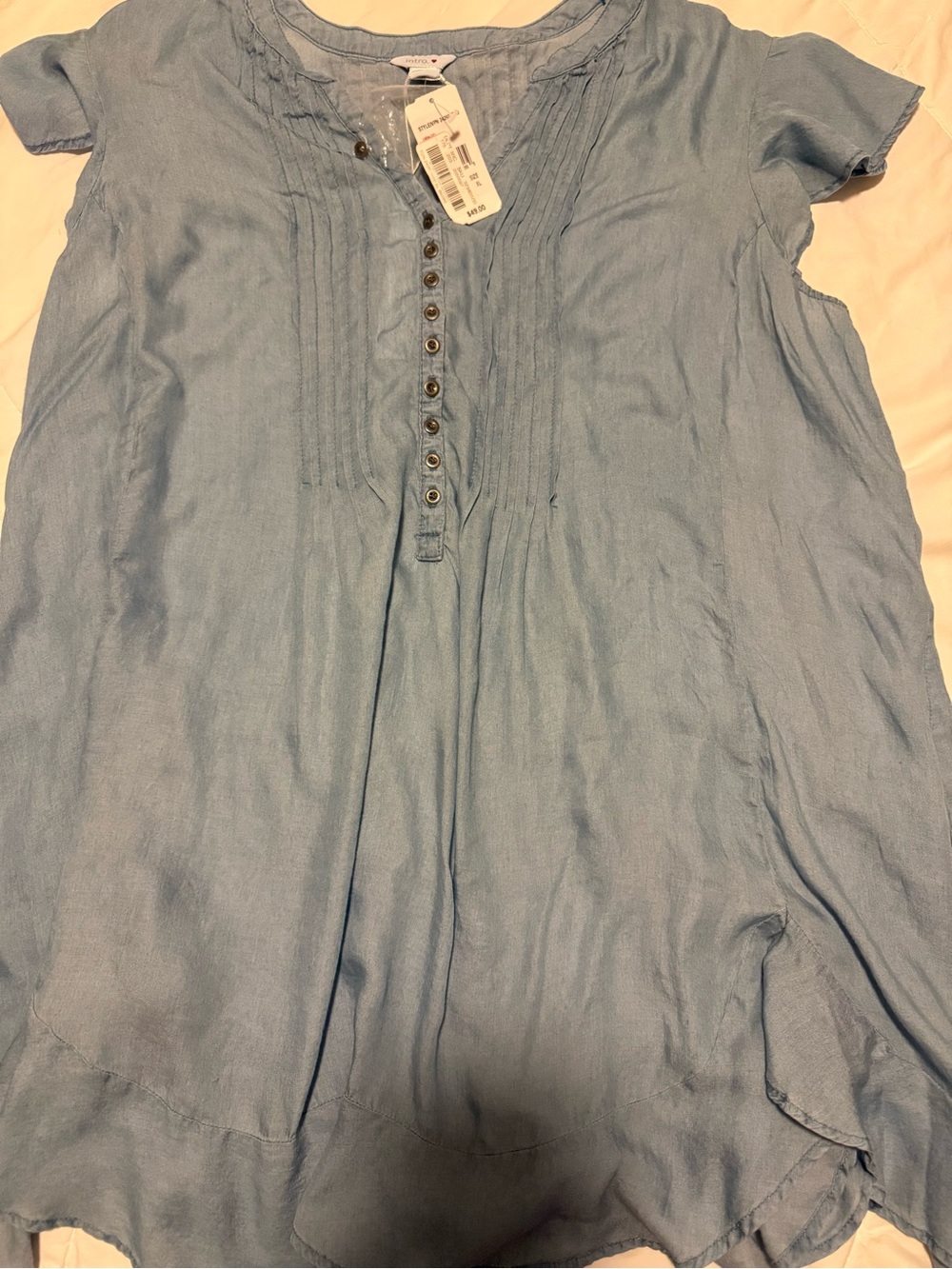 Light Blue womens Short Sleeve Button-Front Shirt